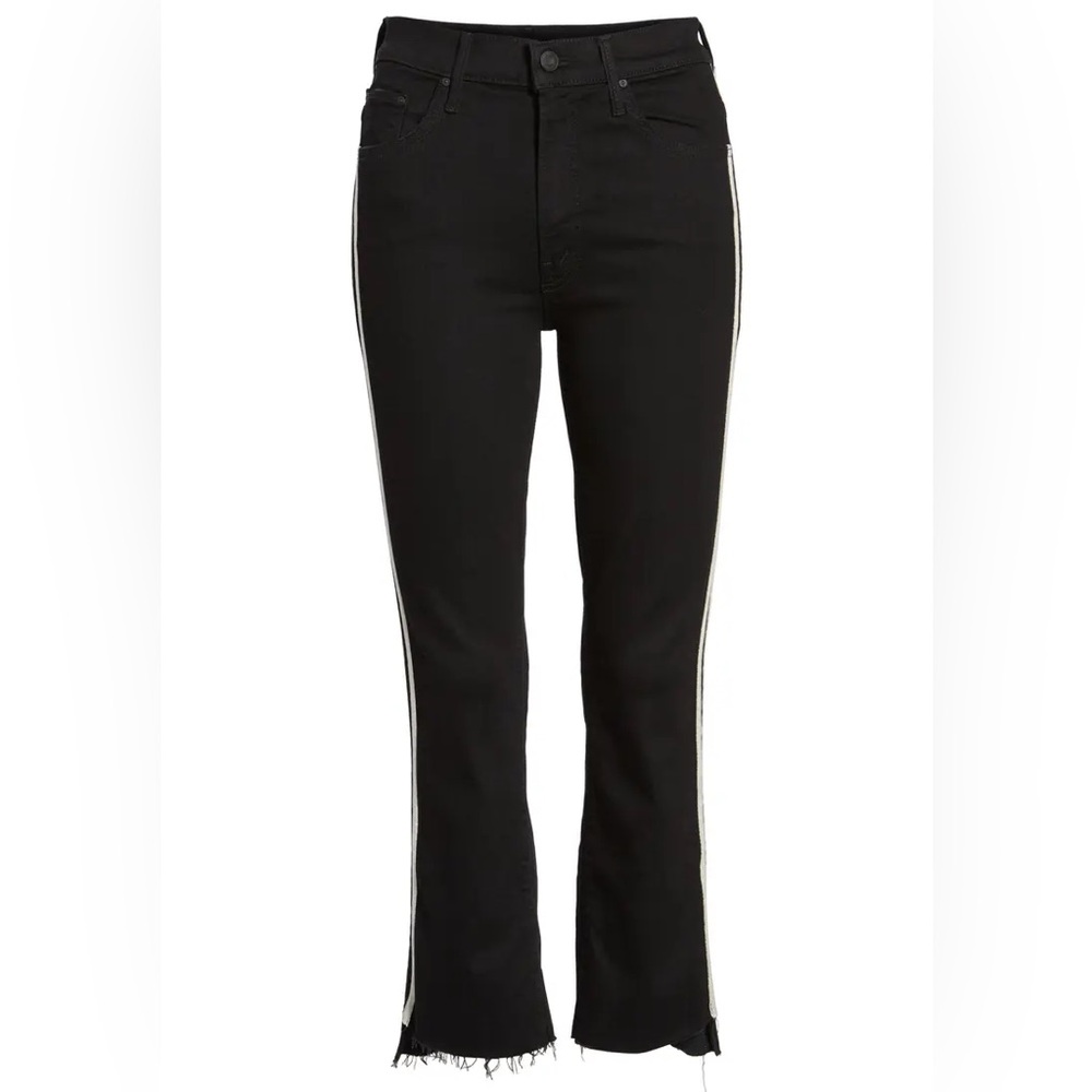 MOTHER The Insider Ankle Step Fray Side Stripe Jeans Black 26 | Bella Hadid